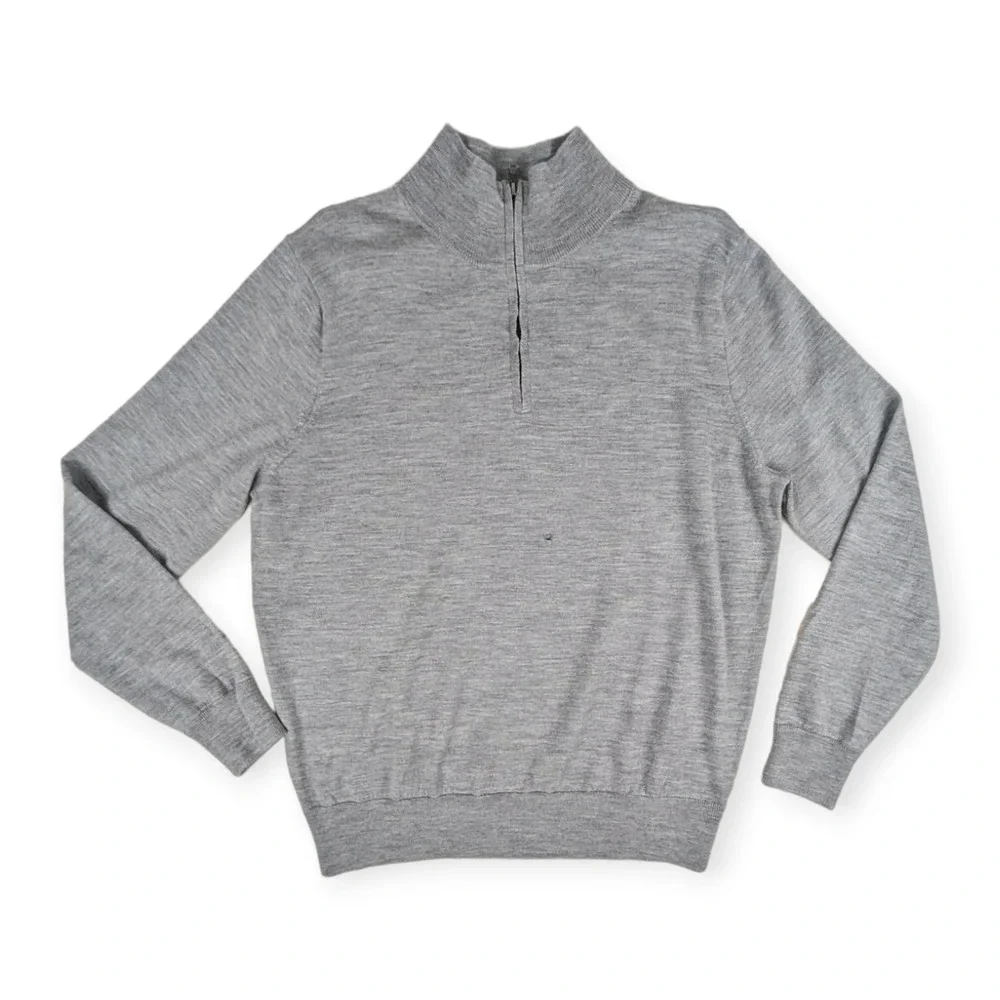 J. Crew Men's Gray 100% Merino Wool High Neck‎ 1/4 Zip Pullover Sweater